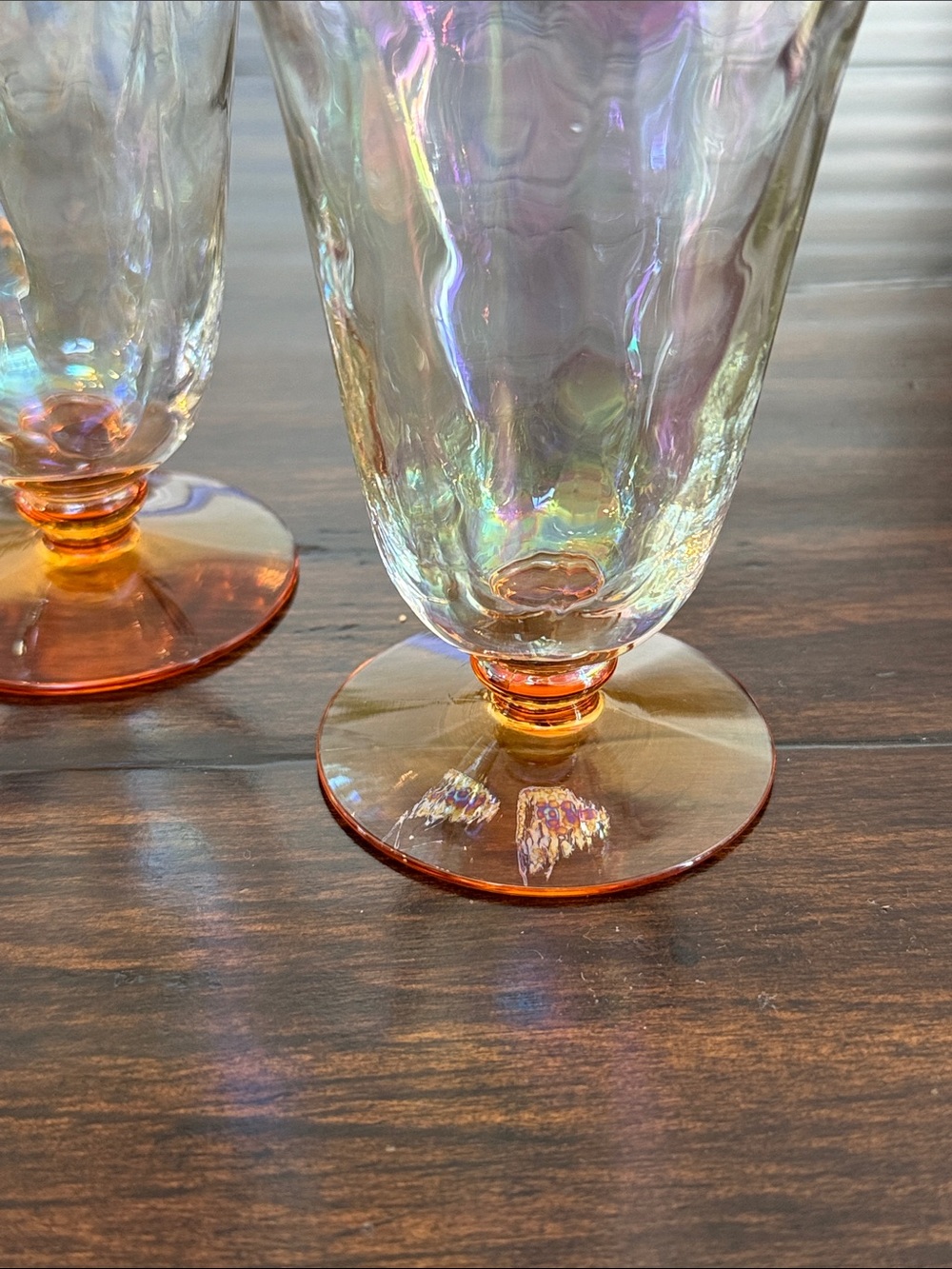 Iridescent Footed Glasses - Amber Base (Set of 2) Fostoria - Picture 6 of 6